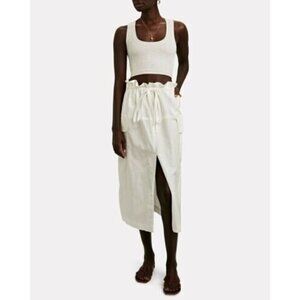 𝅺ALC Bnwot White "Cecilla" Cargo Skirt Linen Blend Sz 0 Front Slit Drawstring